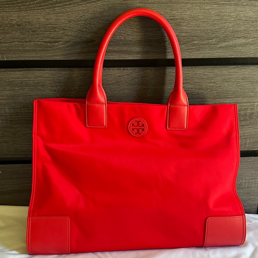 Tory Burch Logo Nylon Red Tote